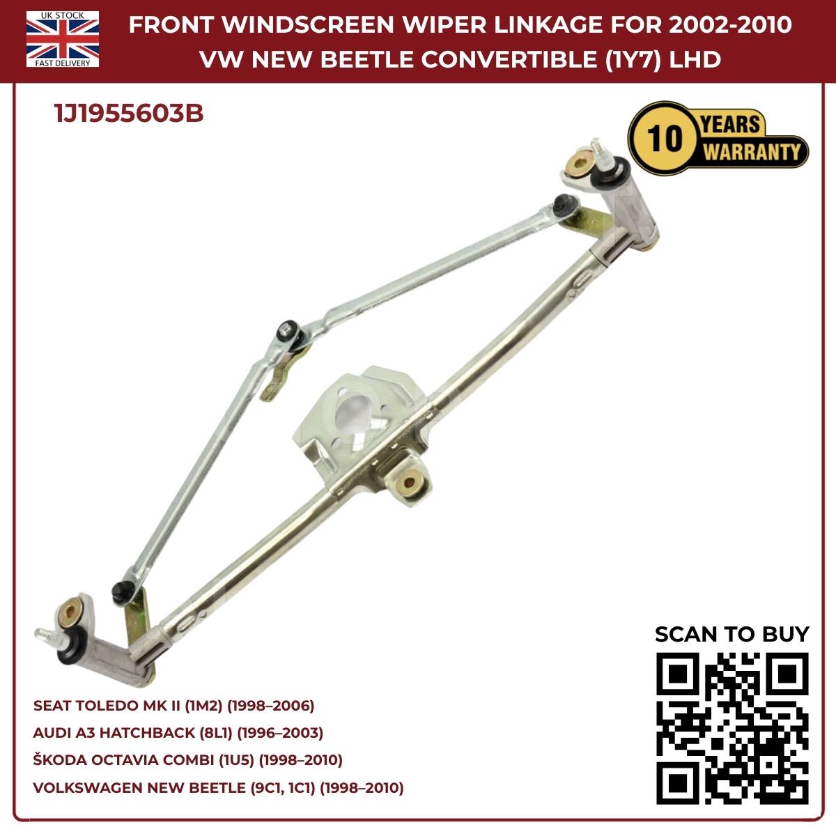 Front Windscreen Wiper Linkage – Fits 2002‑2010 VW New Beetle Convertible (1Y7) LHD | OEM 1J1955603B