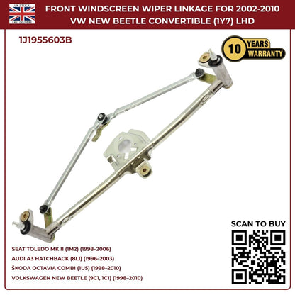 Front Windscreen Wiper Linkage – Fits 2002‑2010 VW New Beetle Convertible (1Y7) LHD | OEM 1J1955603B