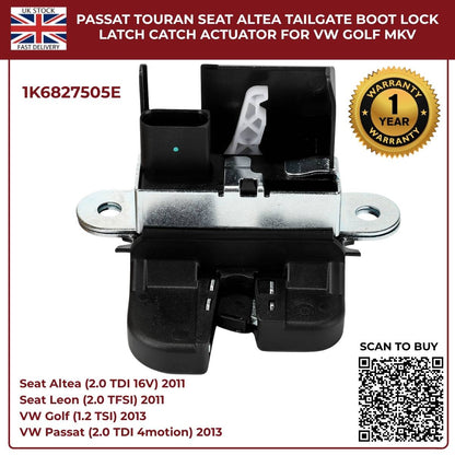Tailgate Boot Lock Latch Catch Actuator – Fits VW Golf Mk5 Mk6, Passat, Touran, Seat Altea Leon Toledo