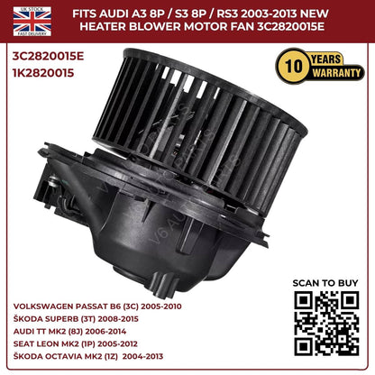 Heater Blower Motor Fan For Audi TT MK2 2006–2014 / A3 8P S3 – OEM 1K2820015A, 3C2820015E