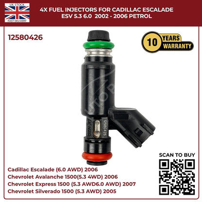 4× Fuel Injectors 12580426 – Fits 2002–2006 Cadillac Escalade ESV 5.3L & 6.0L Petrol Flex Fuel