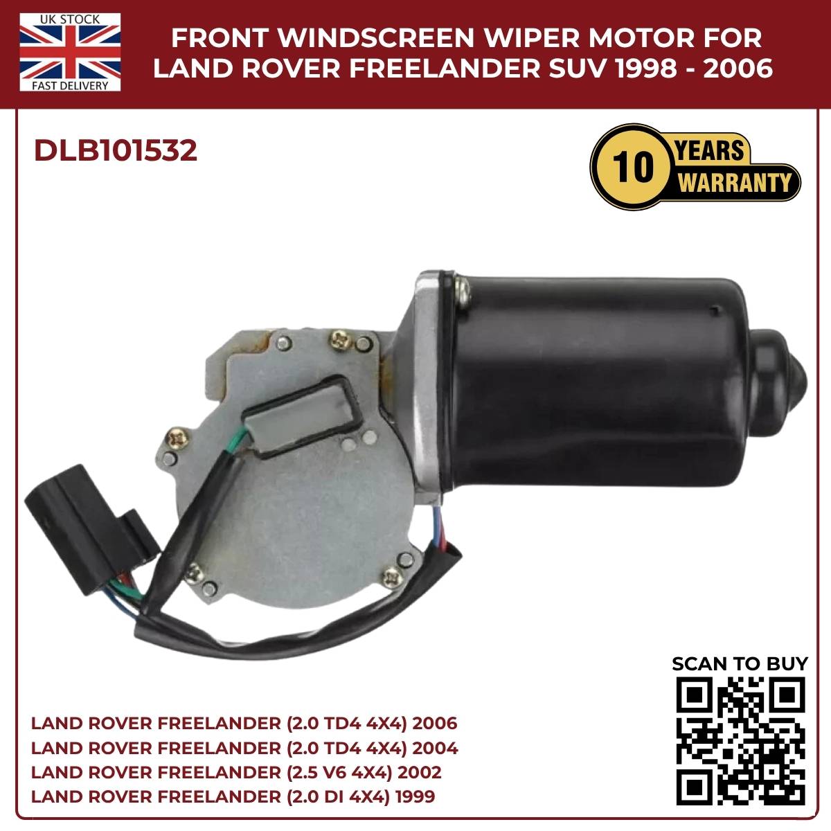 Front Windscreen Wiper Motor for Land Rover Freelander 1 (1998–2006, RHD, 12V, 6‑Pin) – OEM DLB101532