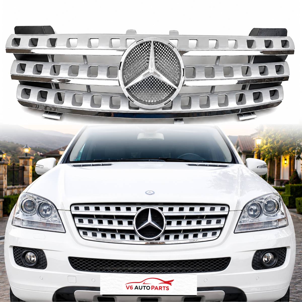 Front Bumper Chrome Grille – Mercedes M-Class W164 (2005–2008) ML500 ML550