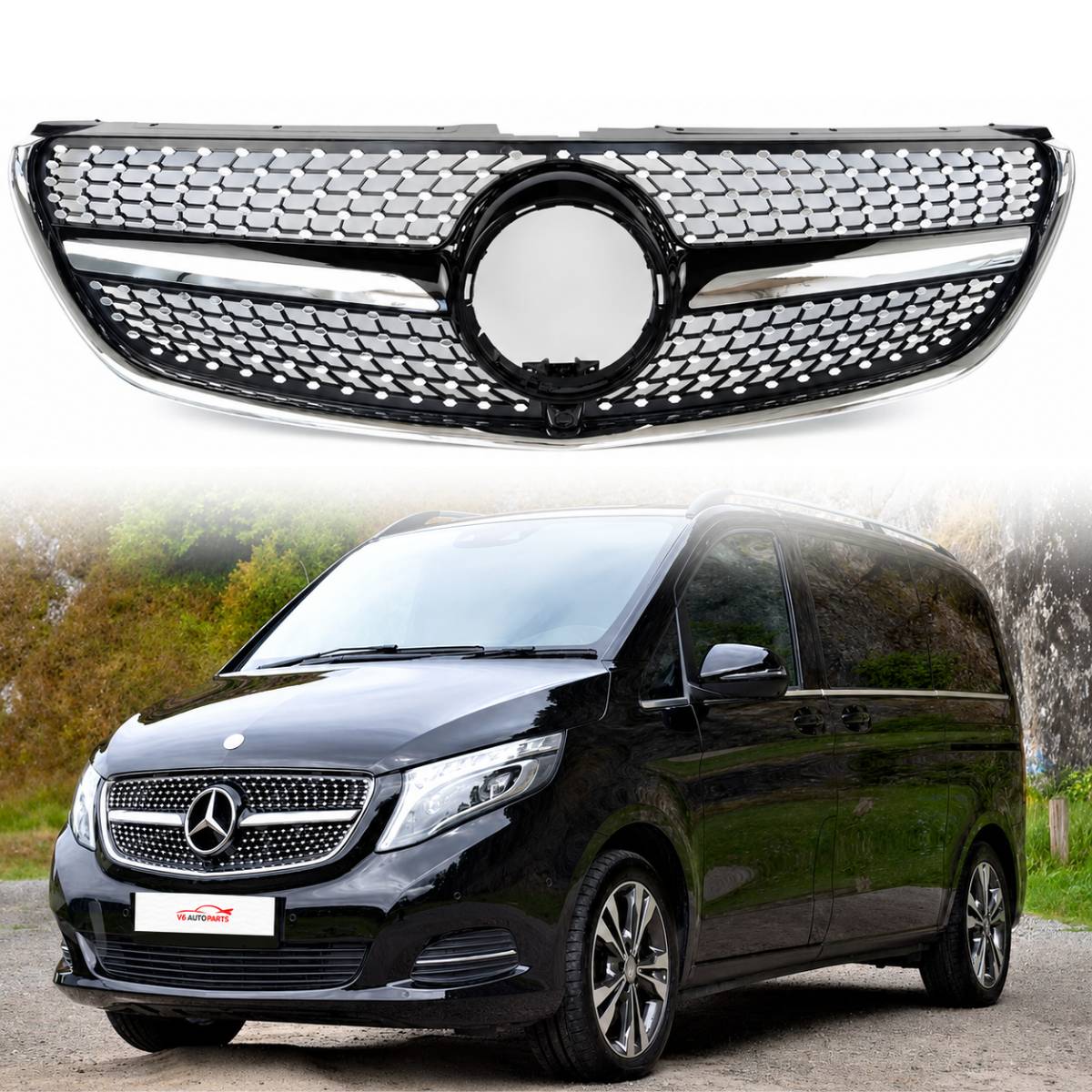 For Mercedes V-Class W447 V250 220 MPV Compatible front Bumper Diamond Black Grille 2015-22