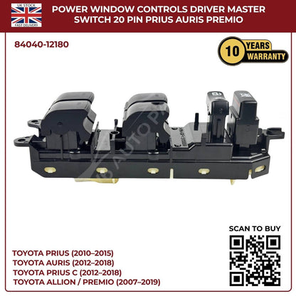 Toyota Lexus Driver Master Power Window Switch – Lock Control Buttons (OEM 84040‑12180, CT200h Prius Corolla)
