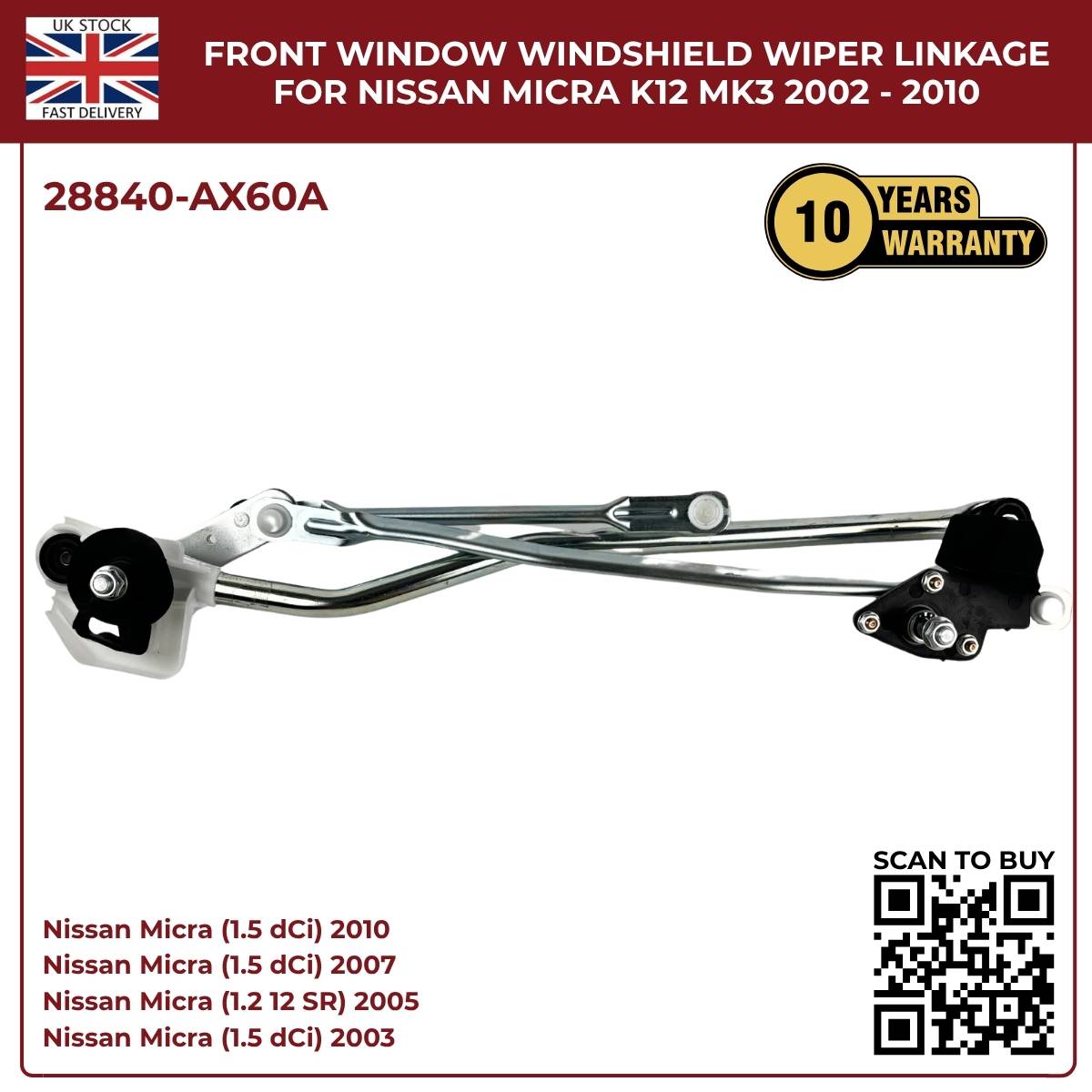 Nissan Micra K12 Front Windscreen Wiper Motor Linkage (2003–2010) – Direct Fit Replacement 28840‑AX60A