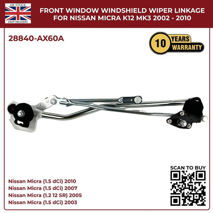 Nissan Micra K12 Front Windscreen Wiper Motor Linkage (2003–2010) – Direct Fit Replacement 28840‑AX60A