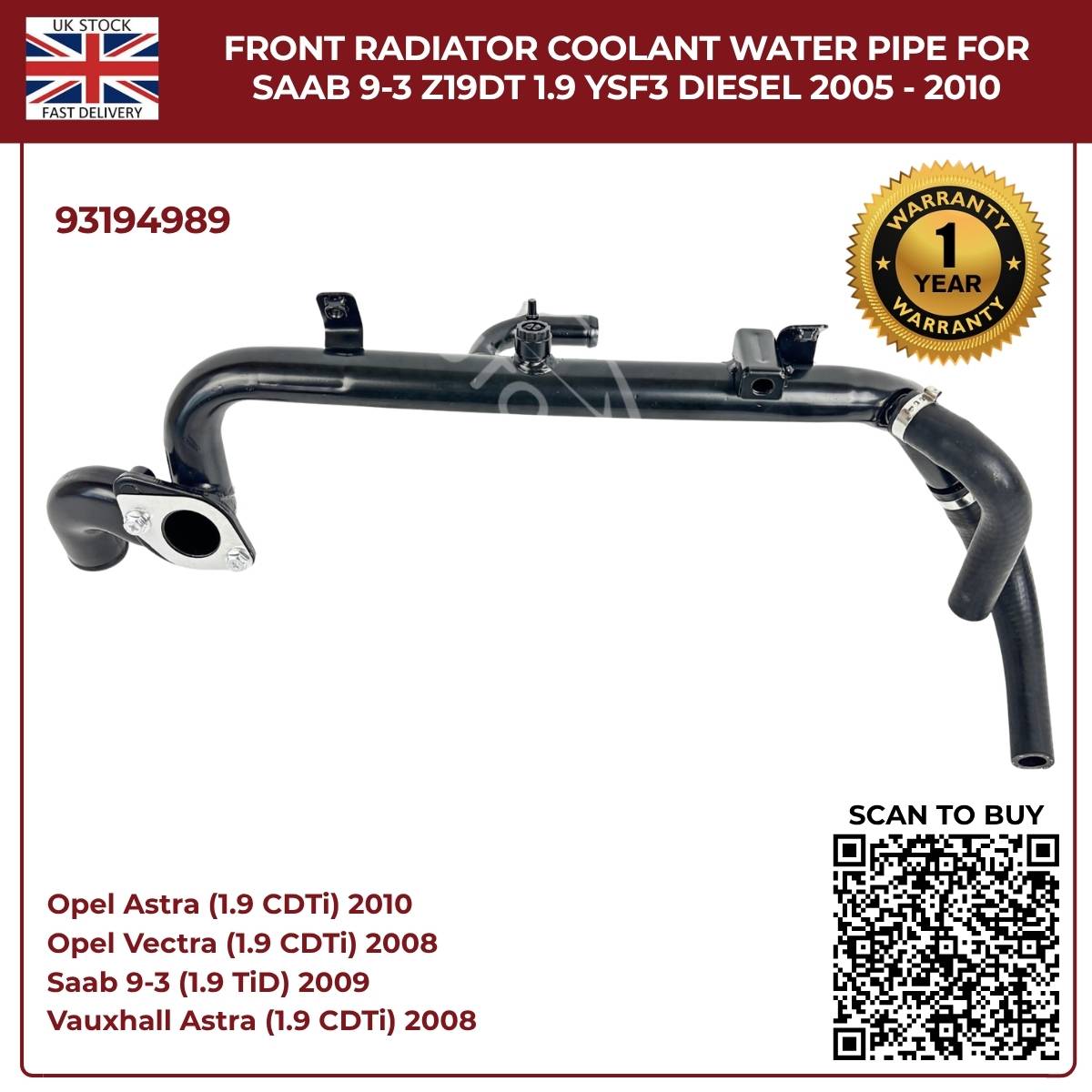 Radiator Coolant Water Pipe – Vauxhall/Opel Vectra & Signum Diesel 1.9 CDTI (2004–2008) | OEM Replacement 93194989