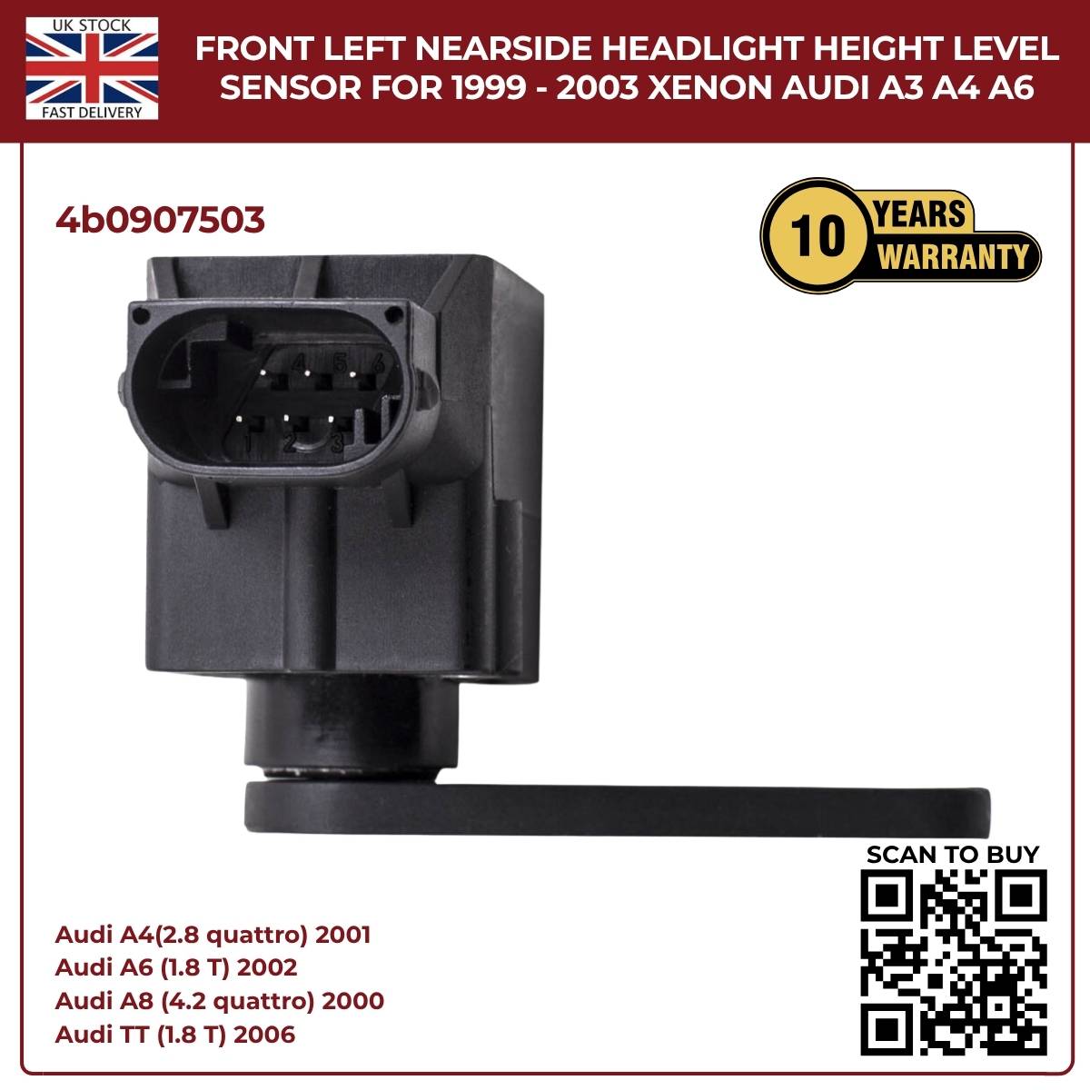 Headlight Level Range Sensor – Front Left (Nearside) – Fits 1999–2003 Audi A3 Xenon Models
