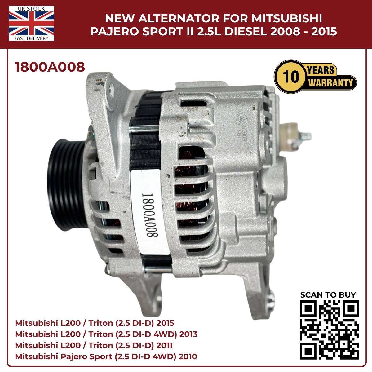 1800A008 Alternator – Mitsubishi L200 2008–2015 / Pajero Sport II 2.5L Diesel