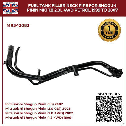 Fuel Filler Neck Pipe MR342083 for Mitsubishi Shogun Pinin MK1 1999–2007 AWD Petrol 1.8