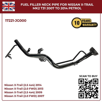 Fuel Filler Neck Pipe for Nissan X‑Trail MK2 T31 (2007–2014) Petrol – OEM Replacement 17221‑JG000