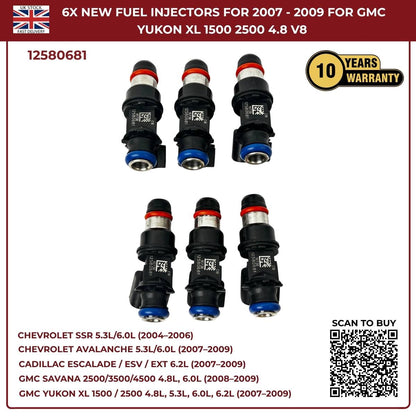 Set of 6 High-Flow Fuel Injectors | Fits 2005–2006 Chevrolet SSR 5.3L & 6.0L V8 Petrol | OEM 12580681 Replacement