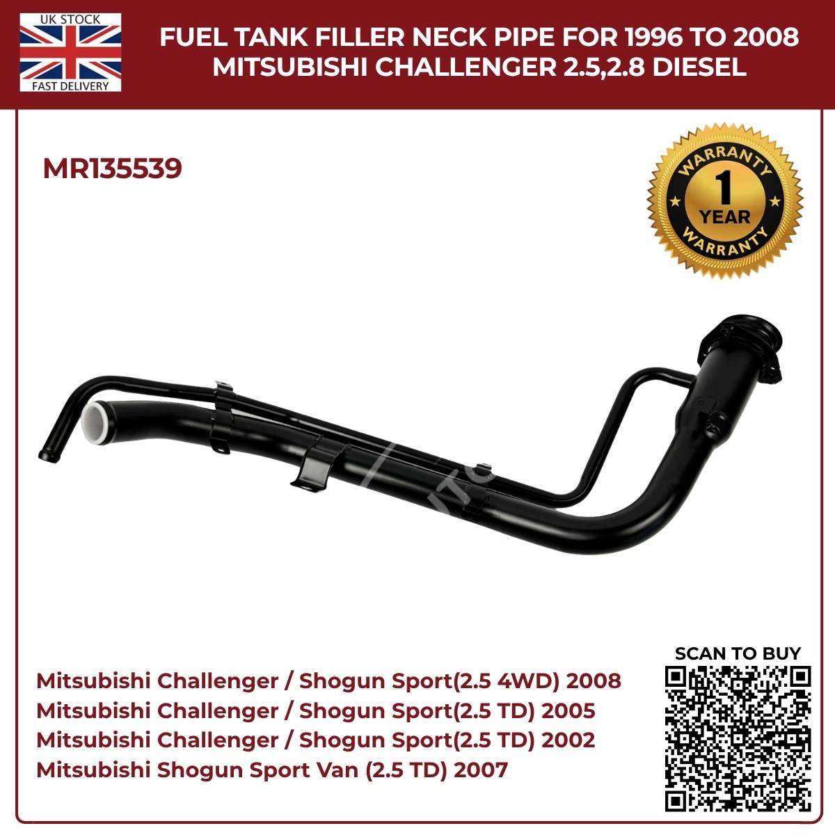 Fuel Tank Filler Neck Pipe for Mitsubishi Challenger 1996–2008 2.5 / 2.8 Diesel