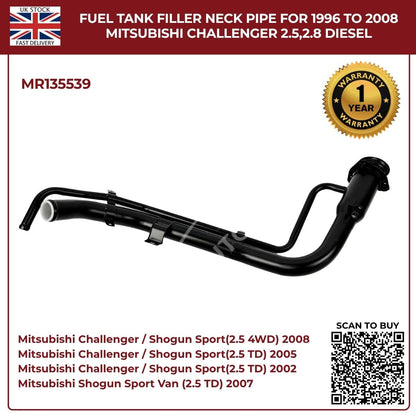 Fuel Tank Filler Neck Pipe for Mitsubishi Challenger 1996–2008 2.5 / 2.8 Diesel