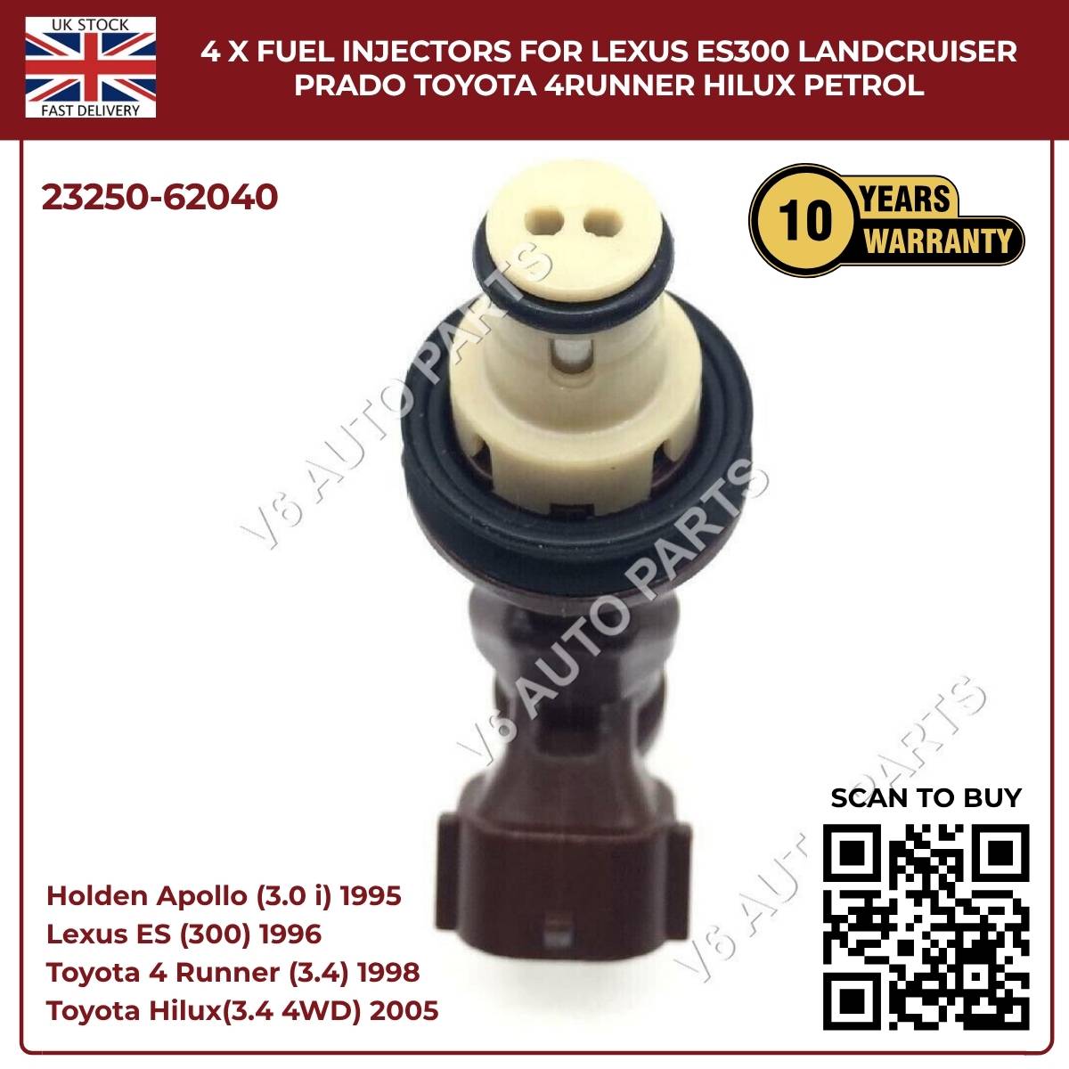 4 x Fuel Injectors For Lexus ES300 Landcruiser Prado Toyota 4Runner Hilux Petrol