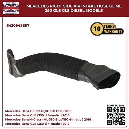 Mercedes Right Side Air Intake Hose - GL, ML, GLE, GLS Diesel Models 6420948897