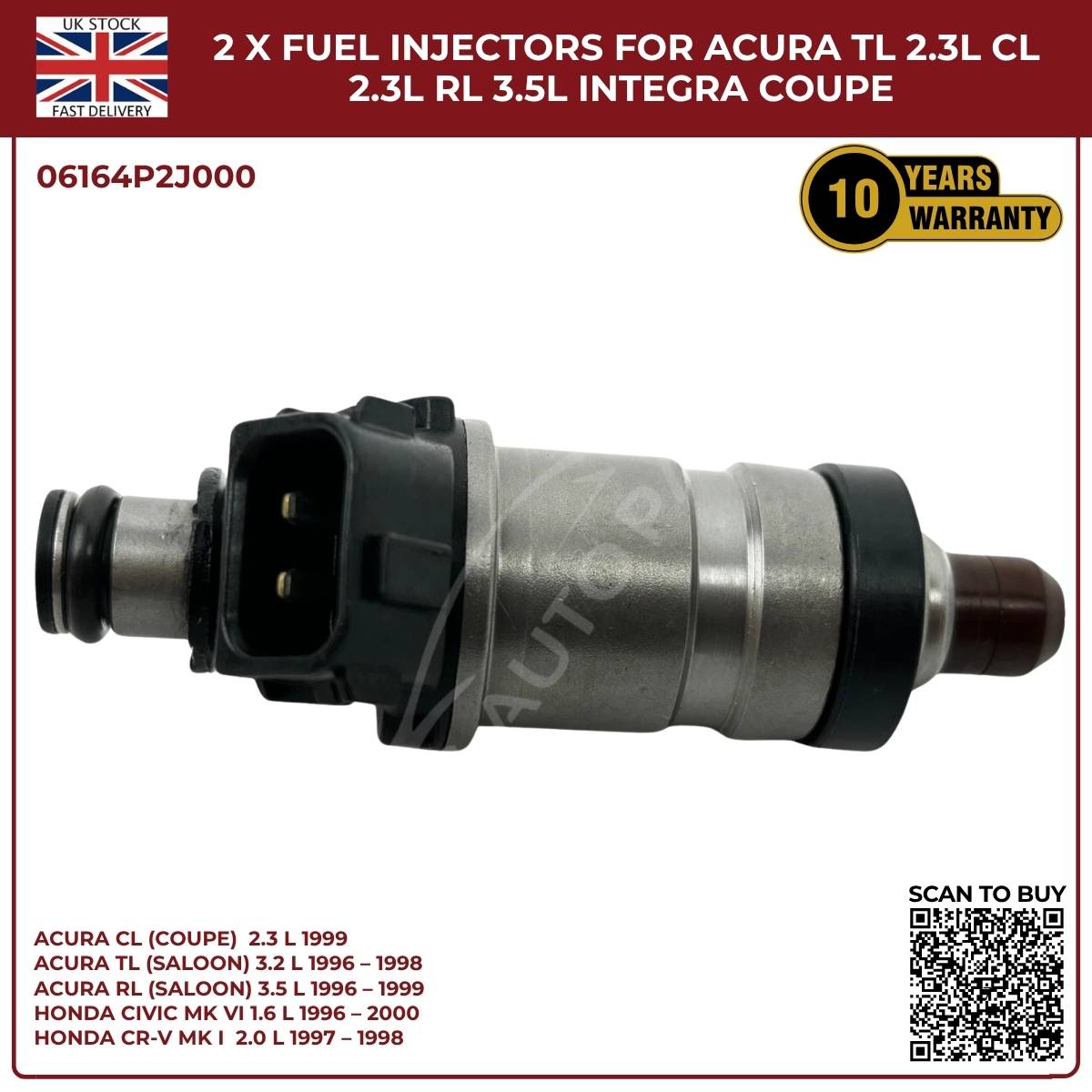 2PCS Fuel Injectors for Honda CR‑V MK1 2.0L Petrol (1997‑1998) | OEM 06164‑P2J‑000 Replacement