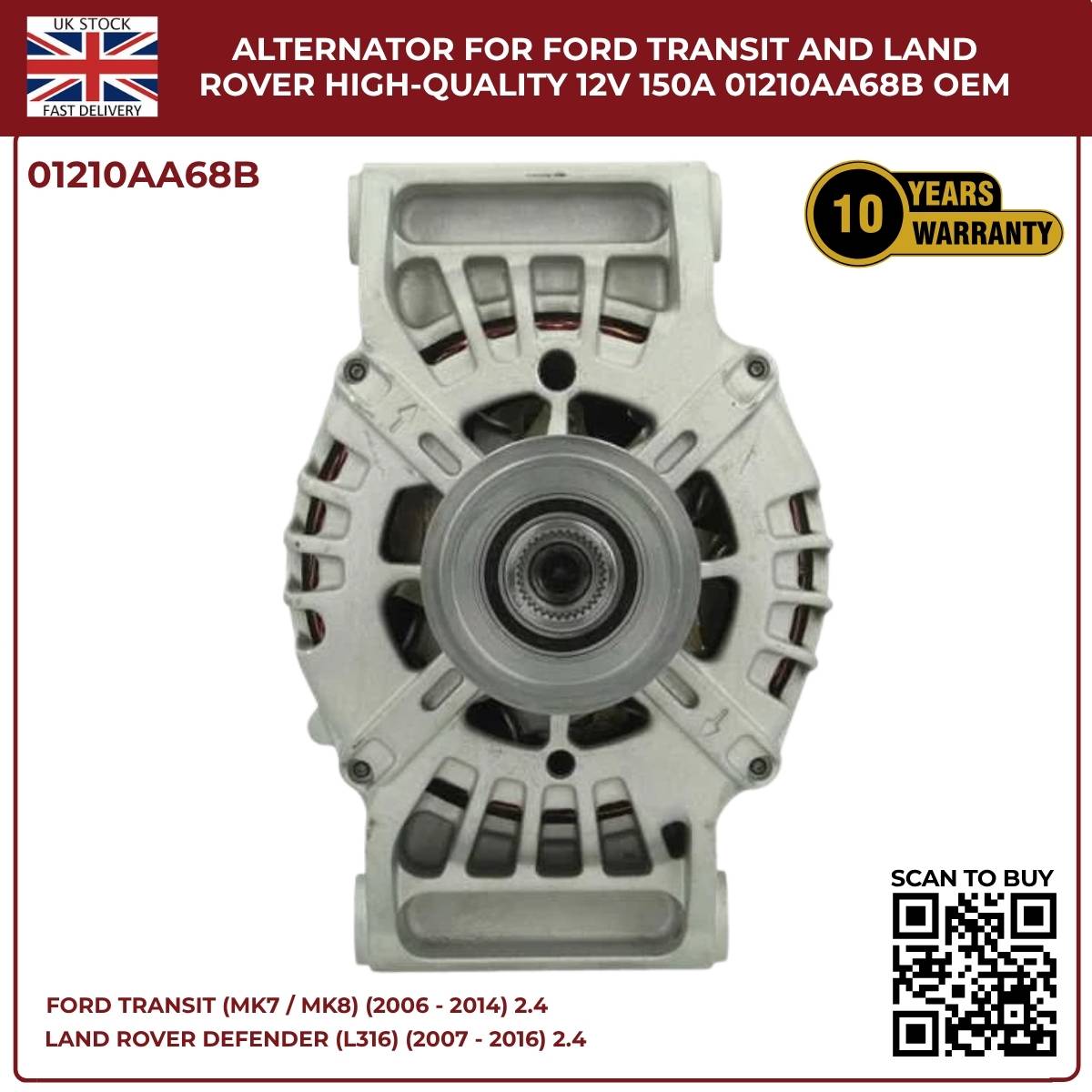 Ford Transit MK7 Alternator 2.4 TDCi Diesel 2006‑2014 – OEM Replacement (1372737 / 1581844 / 1730987)
