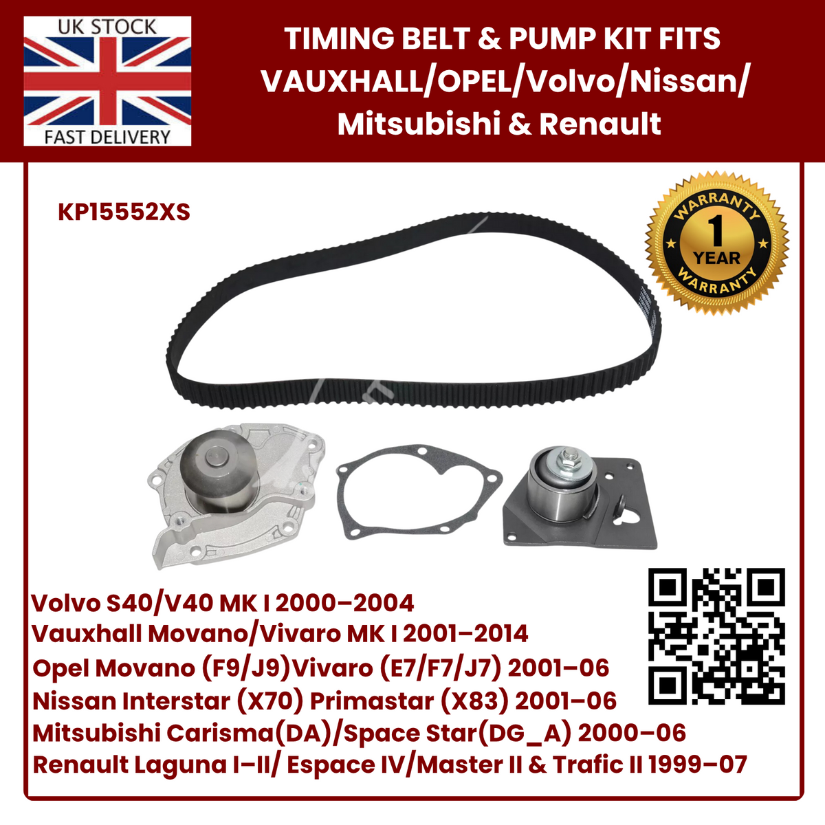image of Volvo 1.9 D timing belt water pump kit KP15552XS