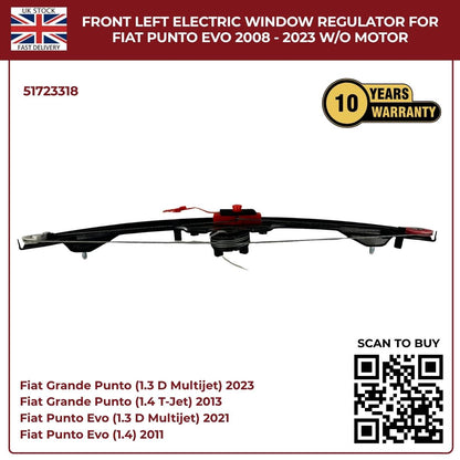 Front Left Electric Window Regulator (No Motor) – Fits Fiat Grande Punto & Punto Evo 2005–2023 | OEM 51723318