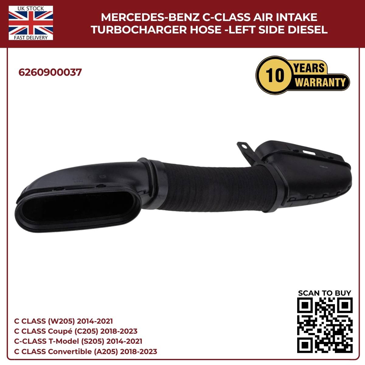For Mercedes‑Benz C‑Class Diesel Air Intake Turbo Hose (Left Side) — A6260900037