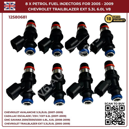 8x Fuel Injectors – Fits 2007–2010 Chevrolet Silverado 1500 / 2500HD / 3500HD – OEM Replacement