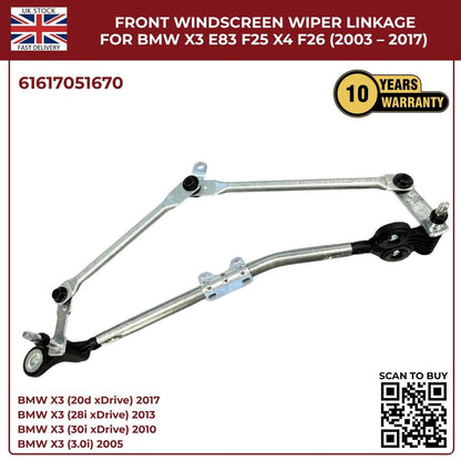 BMW Wiper Linkage Arm Assembly – Fits X3 F25 E83 & X4 F26 | OEM 61617051670 | Fast UK Dispatch