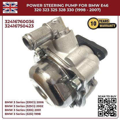 Image of BMW E46 LUK LF20 power steering pump 32416750423 / 32416760036 side view showing mounting points