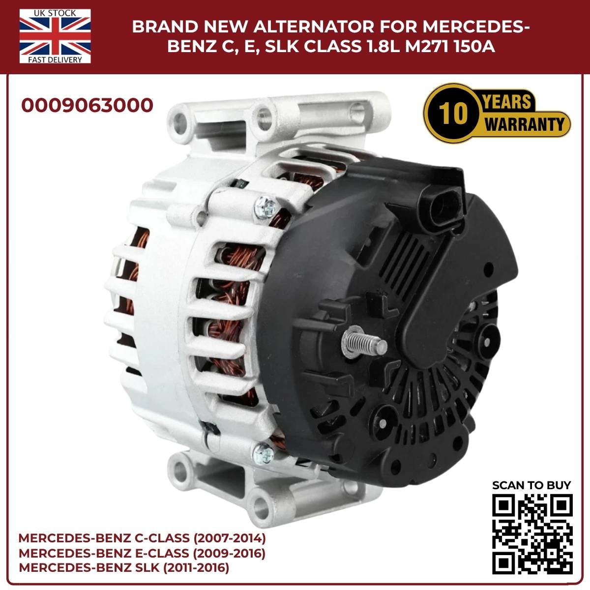 image of Mercedes-Benz E Class 12V 150AMP Alternator Replacement 0009063000