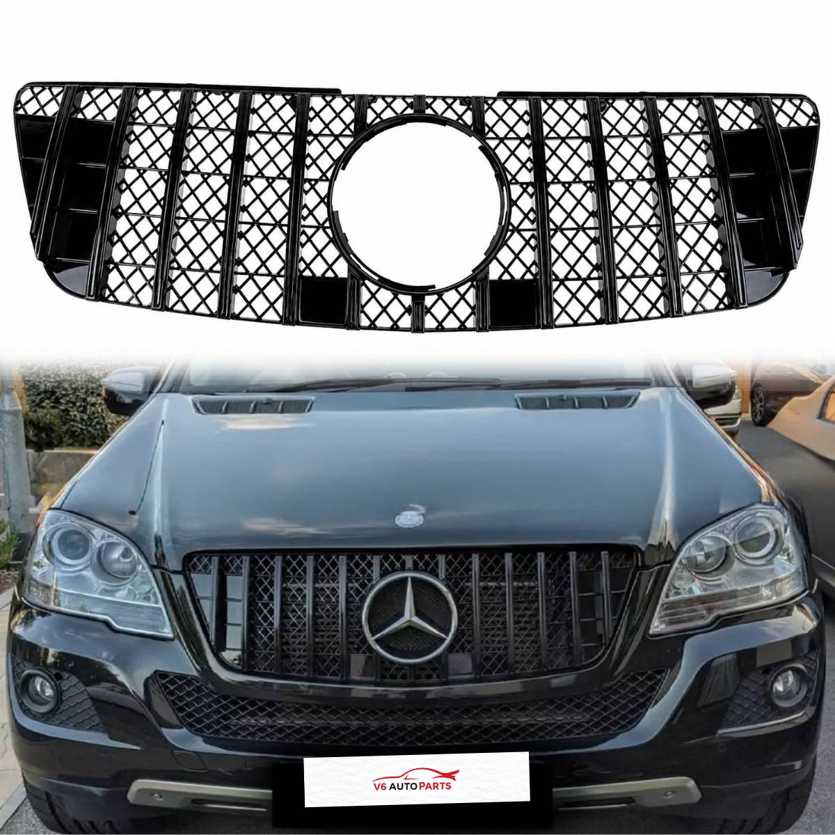 For Mercedes M-Class W164 Front GT Grille – Gloss Black (ML320/ML350/ML550, 2009–2012)