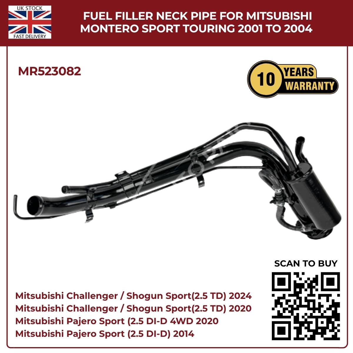Fuel Filler Neck Pipe for Mitsubishi Montero Sport 2001–2004 | MR523082 Petrol Filler Tube