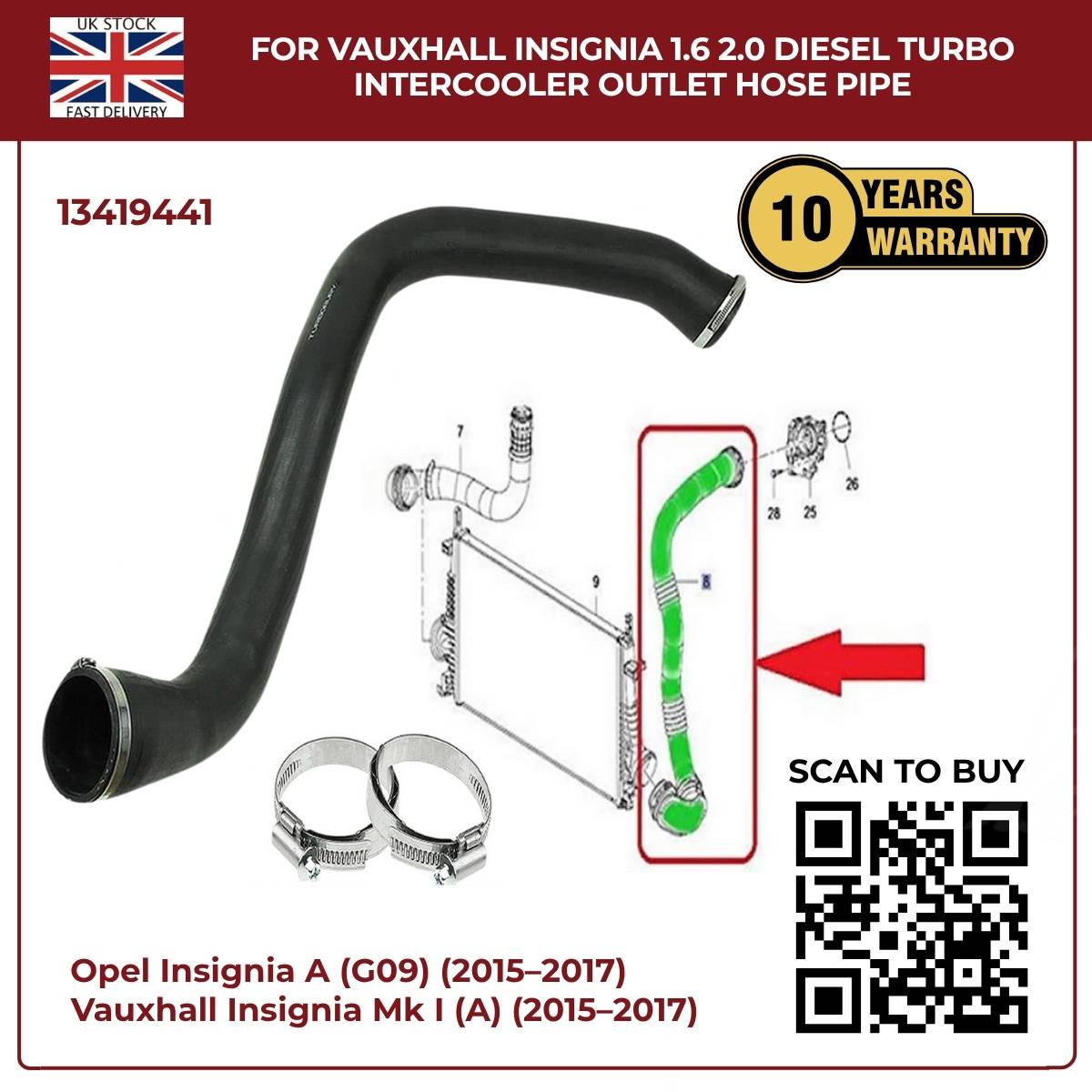 Image of 13419441 intercooler hose for Insignia 1.6 CDTi B16DTH and B16DTJ engines