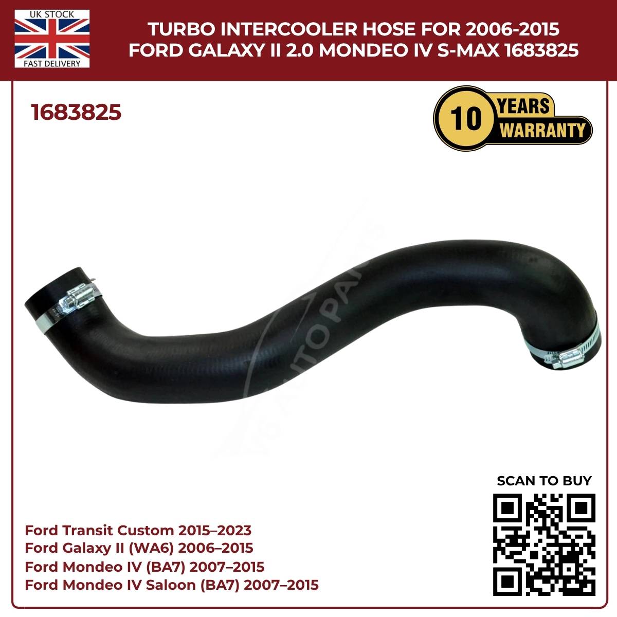 Turbocharger Charge Air Hose RHS – Fits Ford Mondeo, S‑MAX, Galaxy 2.0 TDCi (1683825 / AG916K863AB)