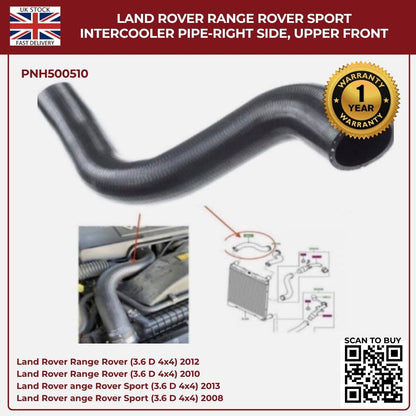 Image of PNH500510 intercooler pipe for Land Rover 3.6 TDV8 diesel 2006–2013
