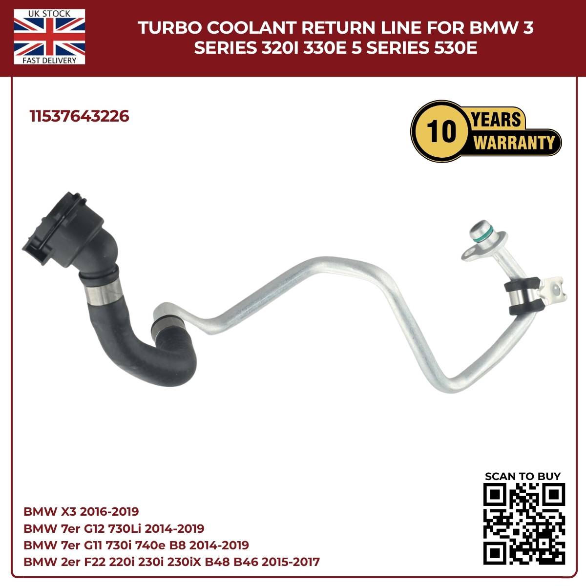 BMW Turbocharger Coolant Return Hose – Right Passenger Side | Fits B46/B48 Petrol Engines | OEM Ref 11537643226