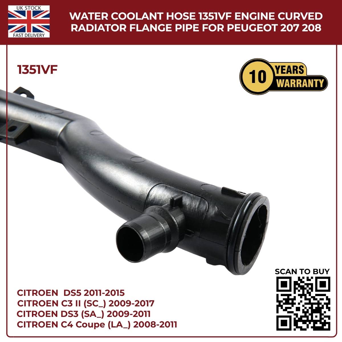 Water Coolant Hose  1351VF – Rear Right Engine Radiator Pipe for Peugeot & Citroën