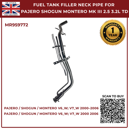 Fuel Tank Filler Neck Pipe MR959772 for Mitsubishi Pajero Shogun Montero Mk3 2000–2006 TD
