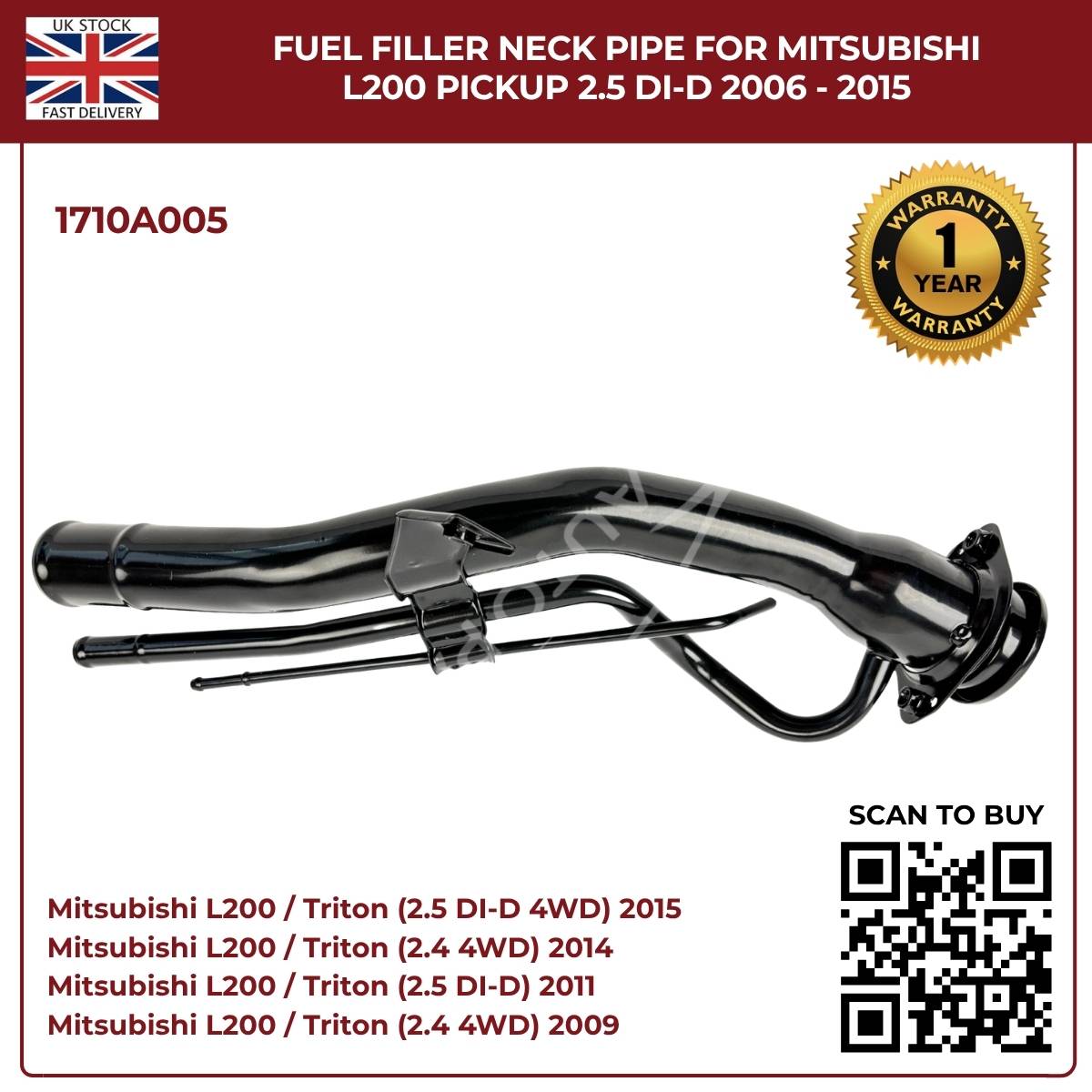 Fuel Filler Neck Pipe for Mitsubishi L200 Pickup 2006–2015 2.5 DI‑D – Part 1710A005
