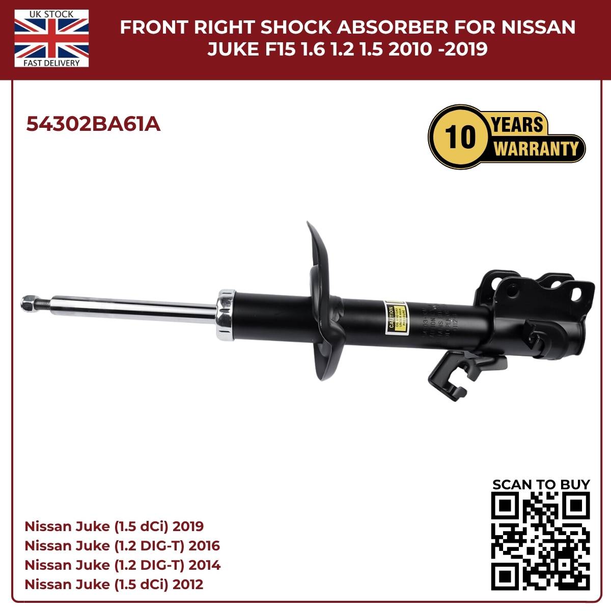 Front Right Shock Absorber – Nissan Juke F15 1.2 / 1.5 / 1.6 (2010–2019) OEM 54302BA61A