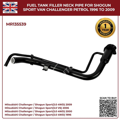 Fuel Tank Filler Neck Pipe MR135539 for Mitsubishi Shogun Sport & Challenger Petrol 1996–2009