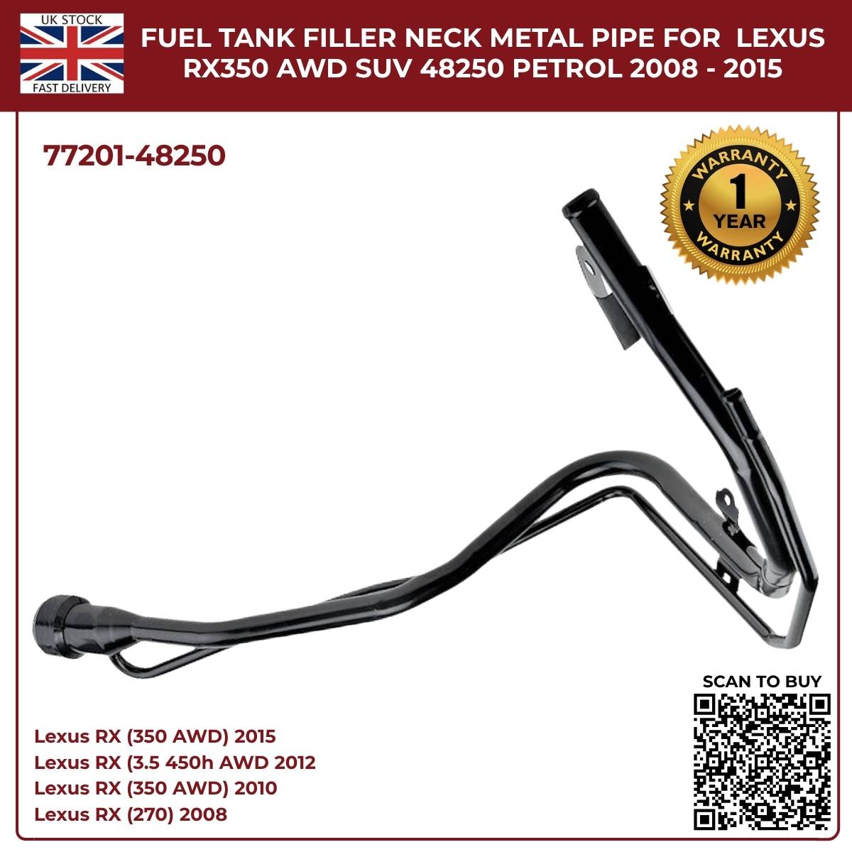 Fuel Tank Filler Neck Pipe For Lexus RX350 / RX270 (2008–2015, AWD & FWD, Petrol) | OE Ref 77201‑48250