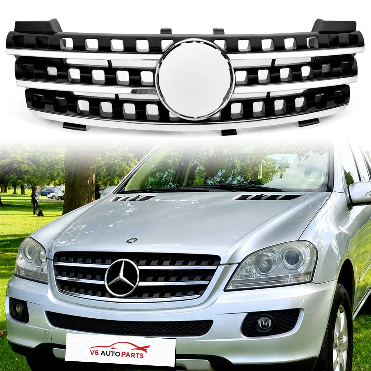 Frontstoßstangengrill für 2005 bis 2008 Mercedes Benz W164 M-Klasse ML320 350 7 Loch 