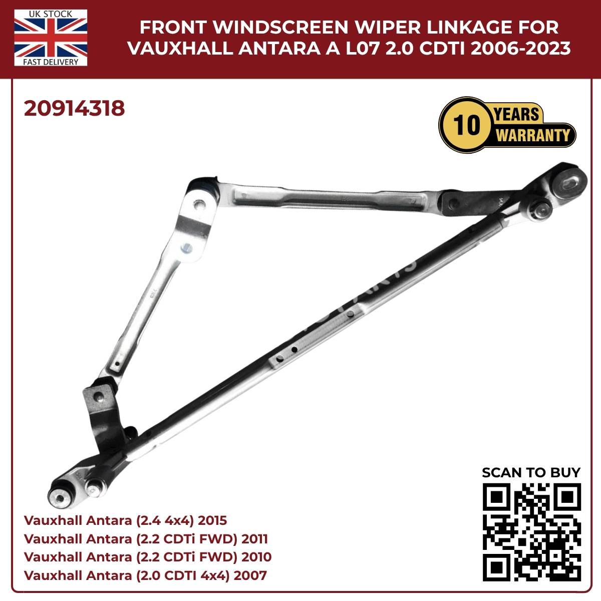 Front Windscreen Wiper Linkage Assembly – Fits Vauxhall Opel Antara 2007‑Onwards (Diesel & Petrol) | OE Ref 20914318