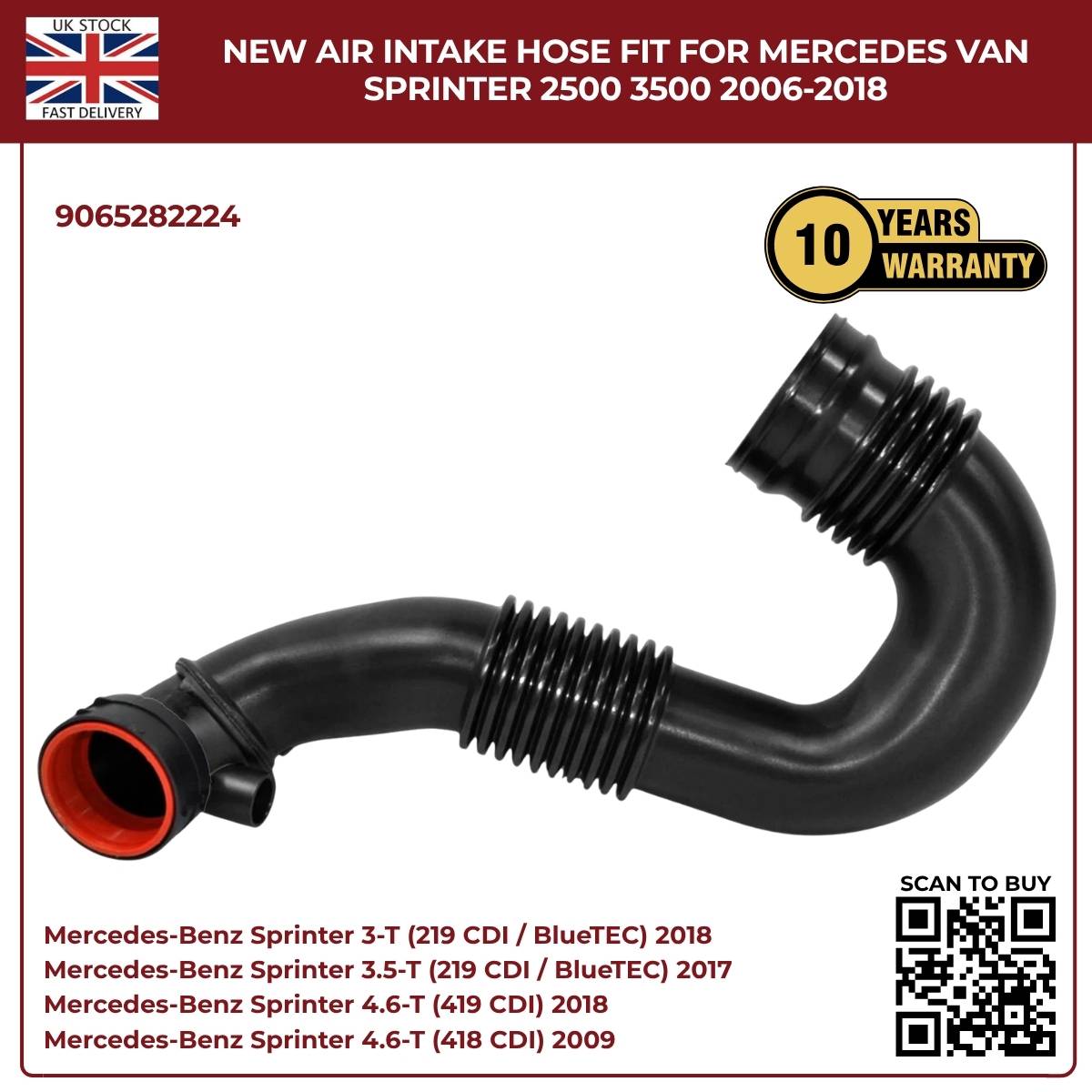 For Mercedes Sprinter Diesel Air Intake Hose A9065282224 (2006–2018, W906 OM642)