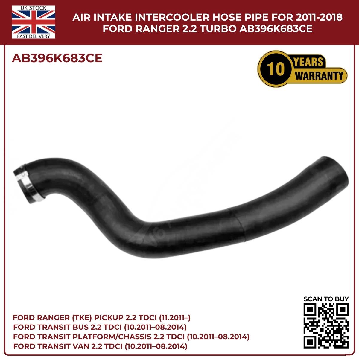 Black Intercooler Turbo Air Intake Hose Pipe – Fits Ford Ranger 2.2 TDCi (2011–2018) AB396K683CE