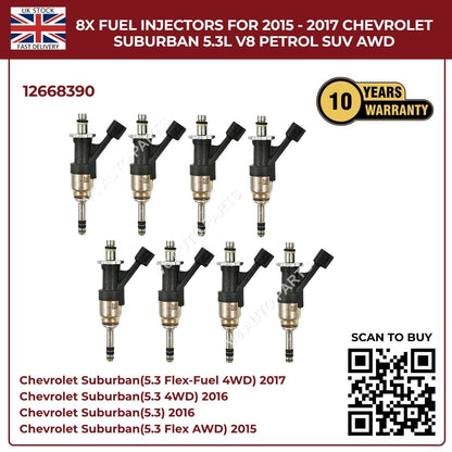 Set of 8 Fuel Injectors For Chevrolet Suburban 2015–2017 5.3L V8 (VIN C) – Direct Fit OEM Replacement #4555