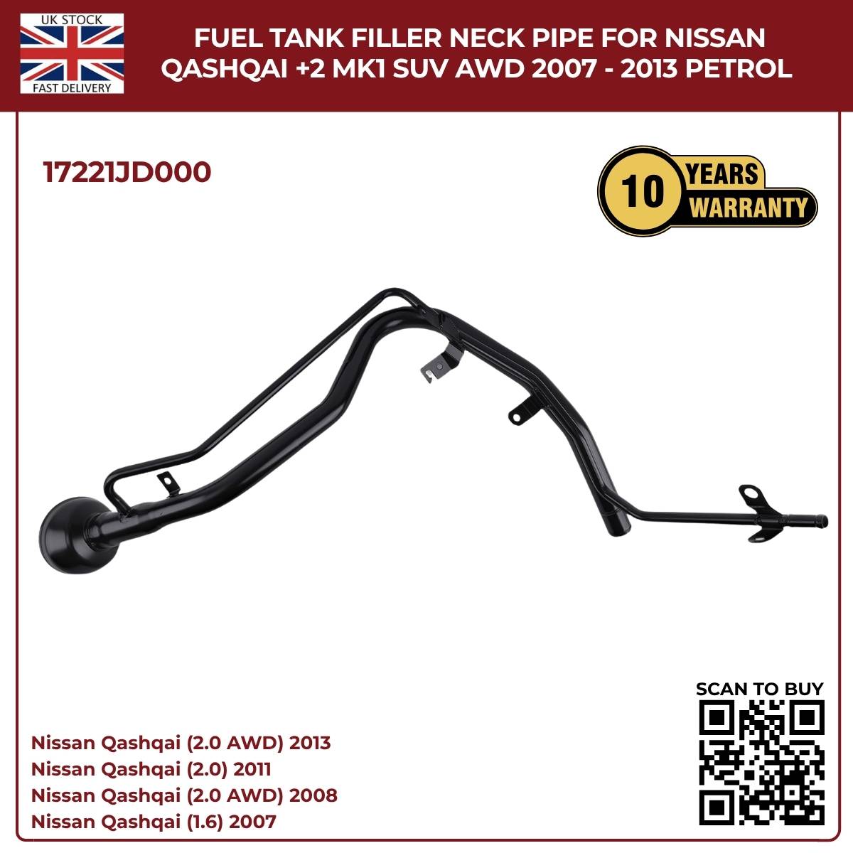 Image of 17221-JD000 fuel filler pipe for Nissan Qashqai +2 JJ10E petrol