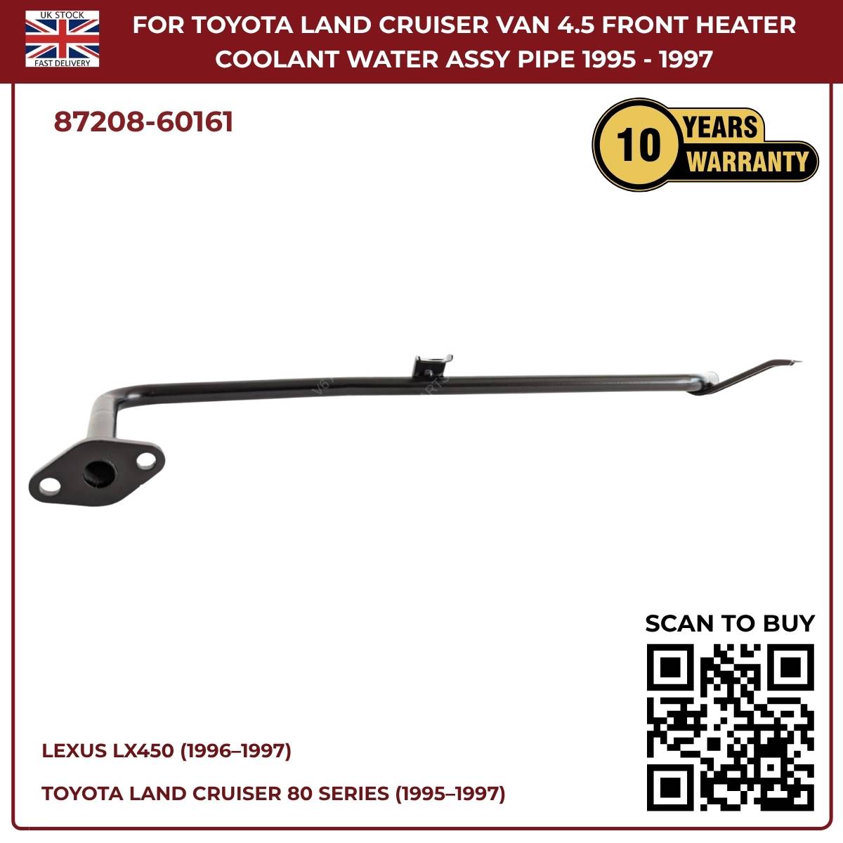 Lexus LX450 Front Heater Coolant Water Outlet Pipe (1996–1997, 1FZ‑FE Petrol, OEM Replacement 87208‑60161)