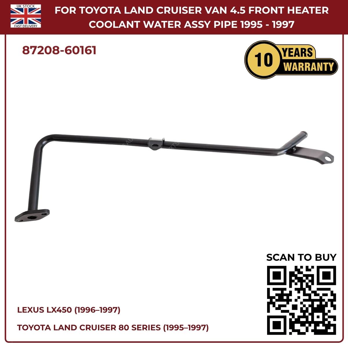 Lexus LX450 Front Heater Coolant Water Outlet Pipe (1996–1997, 1FZ‑FE Petrol, OEM Replacement 87208‑60161)
